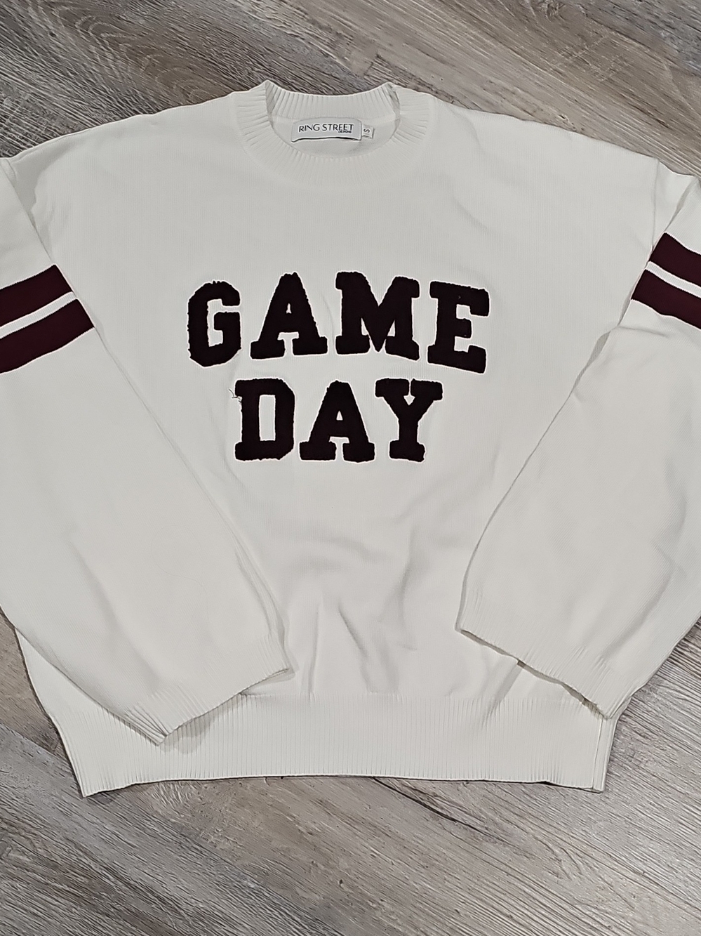 Spring Street White Crewneck Sweater with Maroon 'GAME DAY' Lettering